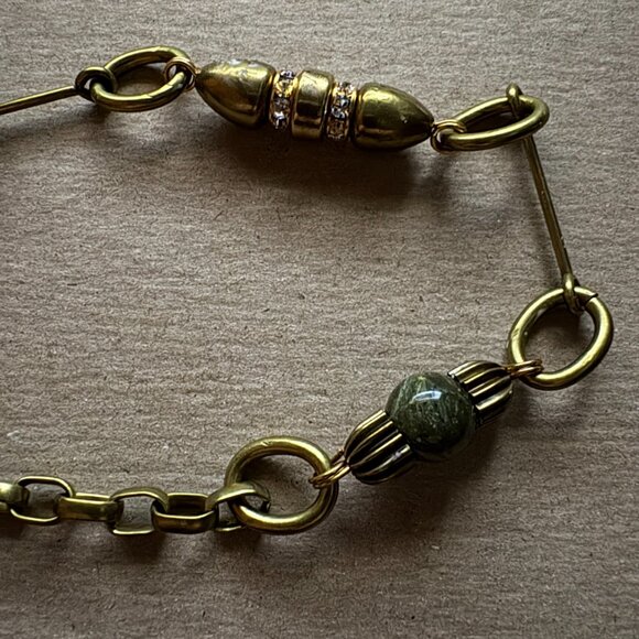 Gerard Yosca signed brass, serpentine & crystal rondelle statement necklace - Picture 3 of 6